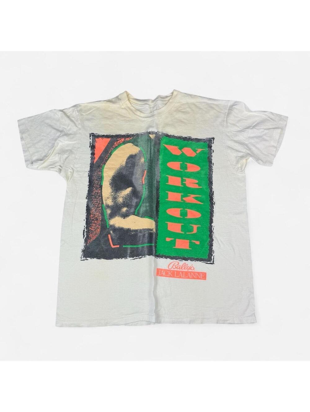 Cream Bally Jack LaLanne Workout graphic tee size L 80s no tag